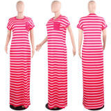 Casual Stripe Short Sleeve Long Dress SFY-012