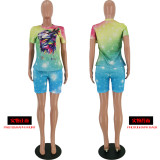 Plus Size Casual Printed Tees And Shorts 2 Piece Sets YH-5073-1