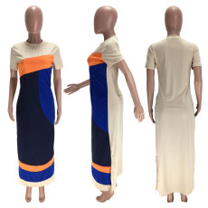 Casual Splice Short Sleeve Long Maxi Dress MN-9234