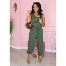 Plus Size Solid Casual Loose Sleeveless Jumpsuits MTY-6295