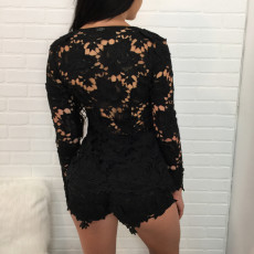 Sexy Lace Long Sleeve Two Piece Shorts Set TE-3179