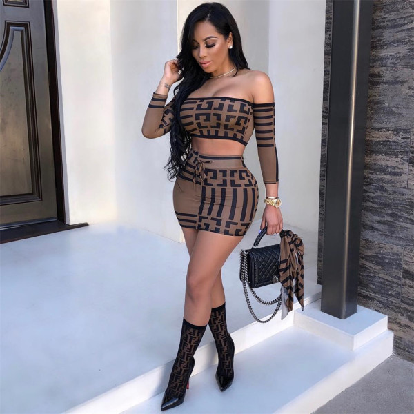 Sexy Off Shoulder Crop Top Mini Skirt Two Piece Sets CHY-1074