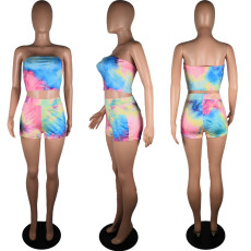 Tie Dye Print Tube Top And Shorts 2 Piece Sets YIY-5150