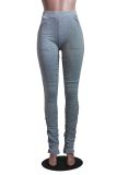 Solid Ruched Mid Waist Long Skinny Pencil Pants YS-8520