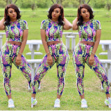 Casual Printed Short Sleeve 2 Piece Pants Set SHA-6060