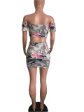 Sexy Camo Print Tube Top Mini Skirt 2 Piece Sets SHA-6002