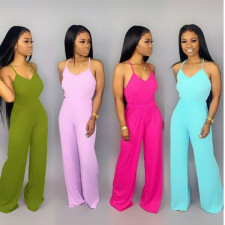 Sexy Solid Backless Cross Strap Jumpsuits SHA-6068