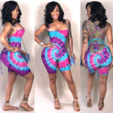 Plus Size Tie Dye Print Backless Cross Strap Rompers ASL-6257