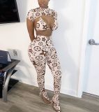 Sexy Printed  Bra+Crop Top+Pants 3 Piece Set AWN-5084