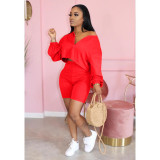Plus Size Casual Solid Long Sleeve 2 Piece Sets QY-5171
