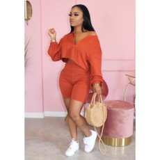 Plus Size Casual Solid Long Sleeve 2 Piece Sets QY-5171