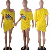 Plus Size Casual Eye Print Short Sleeve T Shirt Dress QY-5165-1