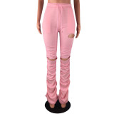 Solid Stacked Holes Long Sweatpants SMD-2024-2