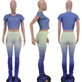 Gradient T Shirt+Split Stacked Pants 2 Piece Sets TK-6071
