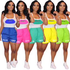 Letter Print Tank Tops And Shorts 2 Piece Sets YIY-5159