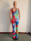 Coloful Printed Ruched Skinny Strap Jumpsuits JH-143-1