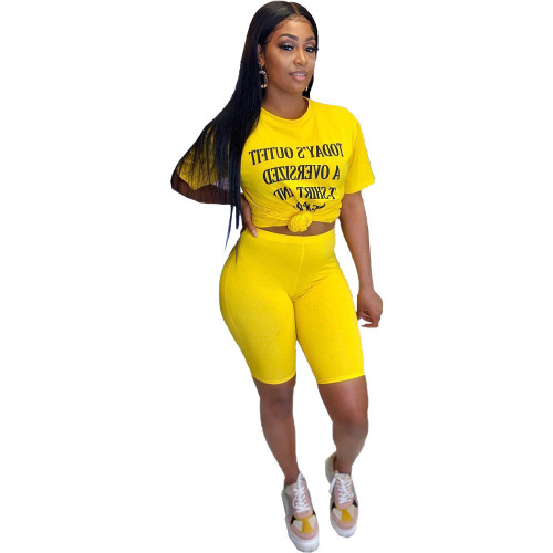 Wholesale Letter Print T Shirt Shorts Casual 2 Piece Sets Fnn 8360