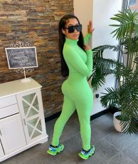 Plus Size Solid Long Sleeve Zipper Skinny Jumpsuits CL-6049