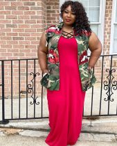 Plus Size 5XL Camo Sequin Lips Vest Waistcoat QY-Q5166