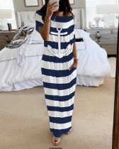 Plus Size Striped Short Sleeve Loose Maxi Dress SFY-101