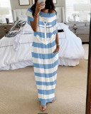Plus Size Striped Short Sleeve Loose Maxi Dress SFY-101