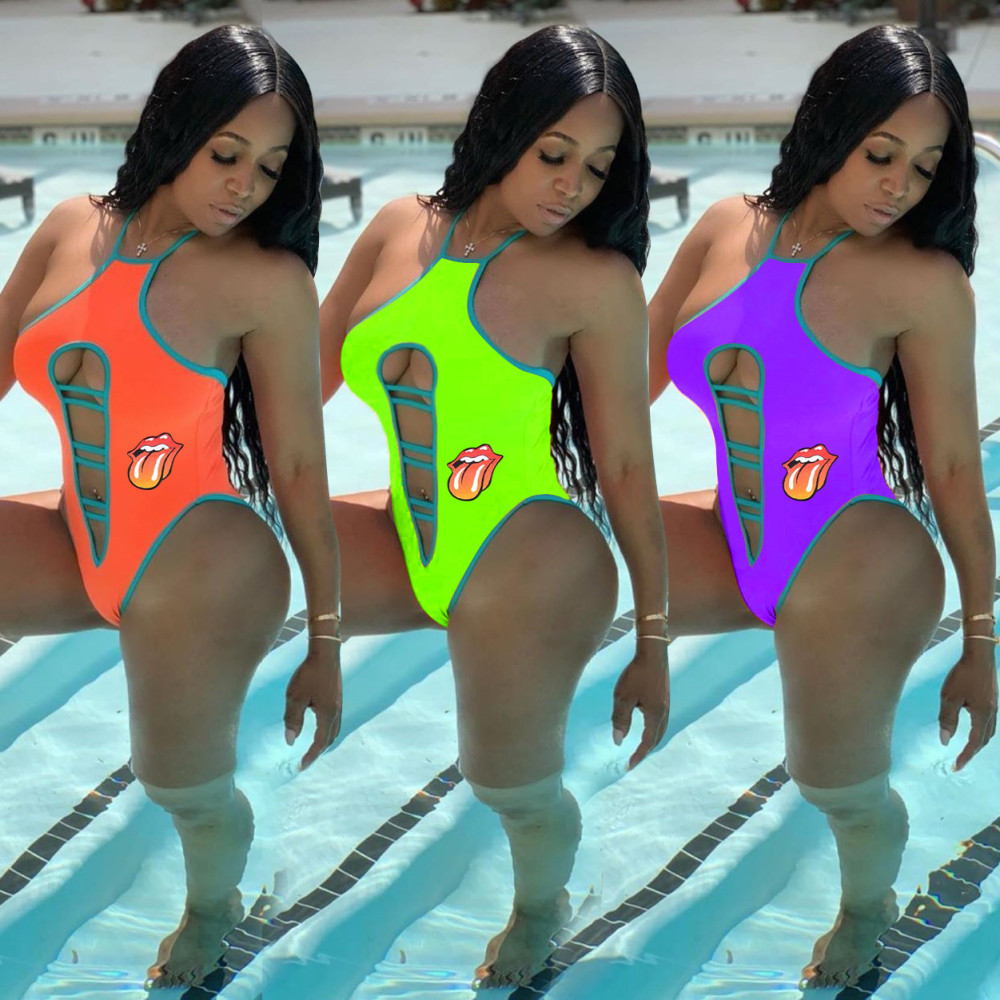 Wholesale Plus Size Sexy Tongue Print One Piece Swimsuits Rsn 740 Df
