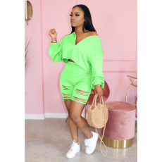 Plus Size Long Sleeve Solid Color Two-piece Suit QY-Q5180