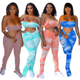 Tie Dye Crop Top Stacked Pants Two Piece Suits OY-L6100