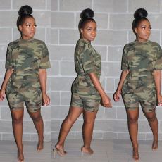 Camo Print Casual Two Piece Shorts Set MEM-8270