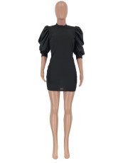 Black Puff Sleeve Patchwork Mini Dress CQ-5310