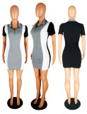 Casual Patchwork Short Sleeve Mini Dress YMT-J6030