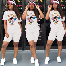 White Cartoon T Shirt And Shorts Two Piece Sets ML-M7310
