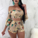 Plus Size Floral Print Slash Neck Two Piece Shorts Set BN-B9892