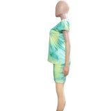 Tie Dye Print Short Sleeve Two Piece Suits YMT-J6086