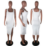 Solid Sleeveless Split Slim Fit Midi Dress YN-9065