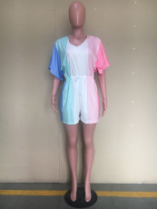 Multicolor V Neck Short Sleeve One-piece Rompers ORY-5150
