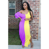 Plus Size Contrast Color Casual Irregular Maxi Dress TR-1018