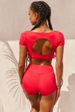 Plus Size Solid Ruched Fitness Yoga Two Piece Sets CQ-5322