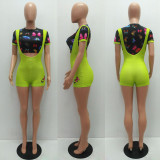 Butterfly Print Crop Tops Bib Shorts Two Piece Sets MAE-2025