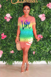 Tie Dye Letter Print Casual Two Piece Shorts Set WY-6673