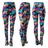 Camouflage Print Long Stacked Pants AL-167