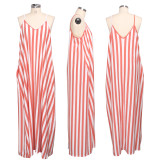 Casual Loose Striped V Neck Slip Maxi Dress SMR-9615