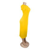 Solid Short Sleeve O Neck Long Maxi Dress AIL-093