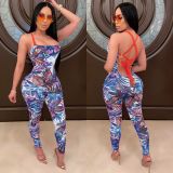 Sexy Floral Print Strappy Backless Jumpsuits SMR-9580
