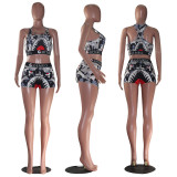 Sexy Printed Tank Top Shorts Fitness Two Piece Set MOF-5162