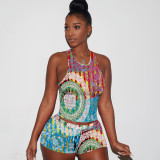 Printed Vest Sports Shorts Two Piece Set TE-4024