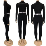 Letter Print Long Sleeve Fitness Tight Two Piece Set FNN-8365