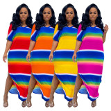 Colorful Stripe V Neck Split Maxi Dress IV-8085