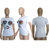 Plus Size Cartoon Print Short Sleeve O Neck T Shirt Tops BGN-062
