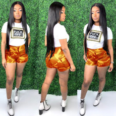 Plus Size T Shirt Camo Print Shorts Two Piece Sets FSL-078